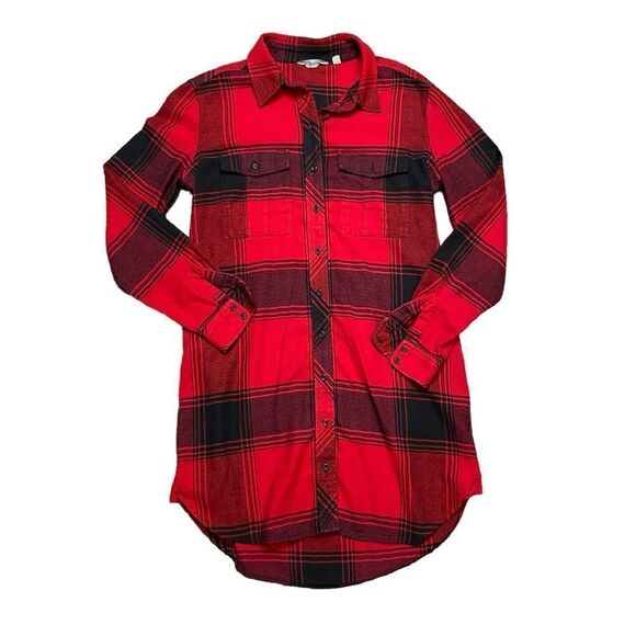 ATHLETA Trail to Town Tunic Shirt Dress Red Black Plaid Size Small - Picture 2 of 10